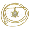 Oro Laminado Pendant Necklace, Gold Filled Style Turtle Design, with White Micro Pave, Polished, Golden Finish, 04.156.0299.20 (02 MM Thickness, 20 Inches Length)