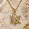 Oro Laminado Pendant Necklace, Gold Filled Style Turtle Design, with White Micro Pave, Polished, Golden Finish, 04.156.0299.20 (02 MM Thickness, 20 Inches Length)