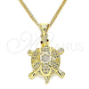 Oro Laminado Pendant Necklace, Gold Filled Style Turtle Design, with White Micro Pave, Polished, Golden Finish, 04.156.0299.20 (02 MM Thickness, 20 Inches Length)