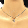 Oro Laminado Pendant Necklace, Gold Filled Style Dolphin and Flower Design, with White Micro Pave, Polished, Golden Finish, 04.156.0300.18 (02 MM Thickness, 18 Inches Length)
