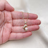 Oro Laminado Pendant Necklace, Gold Filled Style Dolphin and Flower Design, with White Micro Pave, Polished, Golden Finish, 04.156.0300.18 (02 MM Thickness, 18 Inches Length)
