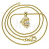 Oro Laminado Pendant Necklace, Gold Filled Style Dolphin and Flower Design, with White Micro Pave, Polished, Golden Finish, 04.156.0300.18 (02 MM Thickness, 18 Inches Length)