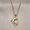 Oro Laminado Pendant Necklace, Gold Filled Style Dolphin and Flower Design, with White Micro Pave, Polished, Golden Finish, 04.156.0300.18 (02 MM Thickness, 18 Inches Length)