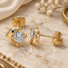 Oro Laminado Stud Earring, Gold Filled Style Dolphin Design, with Black Micro Pave and White Cubic Zirconia, Polished, Golden Finish, 02.156.0438