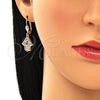 Oro Laminado Earring and Pendant Adult Set, Gold Filled Style Hand of God Design, with Multicolor Micro Pave, Polished, Golden Finish, 10.316.0061