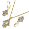 Oro Laminado Earring and Pendant Adult Set, Gold Filled Style Hand of God Design, with Multicolor Micro Pave, Polished, Golden Finish, 10.316.0061
