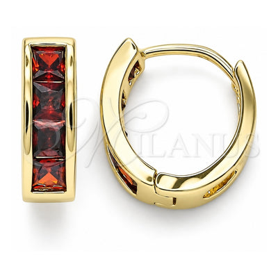 Oro Laminado Huggie Hoop, Gold Filled Style with Garnet Micro Pave, Polished, Golden Finish, 02.316.0068.1.15