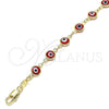 Oro Laminado Bracelet Rosary, Gold Filled Style Guadalupe and Evil Eye Design, Red Resin Finish, Golden Finish, 09.63.0107.2.08