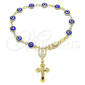 Gold Filled Bracelet — Bracelet Rosary Guadalupe and Evil Eye Design Blue — main product view — SKU 134324 | Oro Laminado brazalete — Bracelet Rosary Guadalupe and Evil Eye diseño Blue — SKU 134324