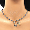 Oro Laminado Medium Rosary, Gold Filled Style Guadalupe and Evil Eye Design, Blue Resin Finish, Golden Finish, 09.63.0107.3.18