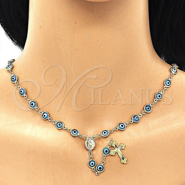 Gold Filled Jewelry — Medium Rosary Guadalupe and Evil Eye Design Azul — alternate product view — SKU 134327 | Oro Laminado joyería — Medium Rosary Guadalupe and Evil Eye diseño Azul — SKU 134327
