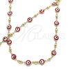 Oro Laminado Necklace and Bracelet, Gold Filled Style Evil Eye Design, Red Enamel Finish, Golden Finish, 06.213.0008