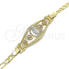 Oro Laminado Fancy Bracelet, Gold Filled Style Guadalupe and Heart Design, Polished, Tricolor, 03.351.0097.07 for wholesale, additional product view 3