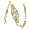 Oro Laminado Fancy Bracelet, Gold Filled Style Guadalupe and Heart Design, Polished, Tricolor, 03.351.0097.07 for wholesale, additional product view 4