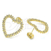Oro Laminado Stud Earring, Gold Filled Style Heart Design, with White Micro Pave, Polished, Golden Finish, 02.156.0439