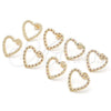 Oro Laminado Stud Earring, Gold Filled Style Heart Design, with White Micro Pave, Polished, Golden Finish, 02.156.0439