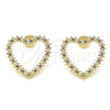 Oro Laminado Stud Earring, Gold Filled Style Heart Design, with Ruby Micro Pave, Polished, Golden Finish, 02.156.0439.1