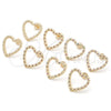 Oro Laminado Stud Earring, Gold Filled Style Heart Design, with Garnet Micro Pave, Polished, Golden Finish, 02.156.0439.2