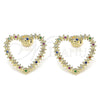 Oro Laminado Stud Earring, Gold Filled Style Heart Design, with Multicolor Micro Pave, Polished, Golden Finish, 02.156.0439.3