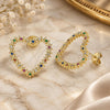 Oro Laminado Stud Earring, Gold Filled Style Heart Design, with Multicolor Micro Pave, Polished, Golden Finish, 02.156.0439.3