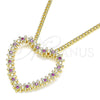 Oro Laminado Pendant Necklace, Gold Filled Style Heart Design, with Ruby Micro Pave, Polished, Golden Finish, 04.156.0301.1.20 (02 MM Thickness, 20 Inches Length)