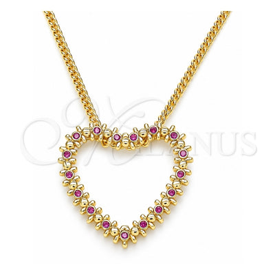 Oro Laminado Pendant Necklace, Gold Filled Style Heart Design, with Ruby Micro Pave, Polished, Golden Finish, 04.156.0301.1.20 (02 MM Thickness, 20 Inches Length)