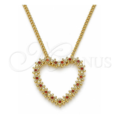 Oro Laminado Pendant Necklace, Gold Filled Style Heart Design, with Garnet Micro Pave, Polished, Golden Finish, 04.156.0301.2.20 (02 MM Thickness, 20 Inches Length)
