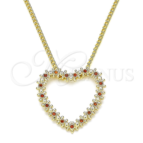 Oro Laminado Pendant Necklace, Gold Filled Style Heart Design, with Garnet Micro Pave, Polished, Golden Finish, 04.156.0301.2.20 (02 MM Thickness, 20 Inches Length)