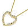 Oro Laminado Pendant Necklace, Gold Filled Style Heart Design, with Multicolor Micro Pave, Polished, Golden Finish, 04.156.0301.3.20 (02 MM Thickness, 20 Inches Length)