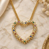 Oro Laminado Pendant Necklace, Gold Filled Style Heart Design, with Multicolor Micro Pave, Polished, Golden Finish, 04.156.0301.3.20 (02 MM Thickness, 20 Inches Length)