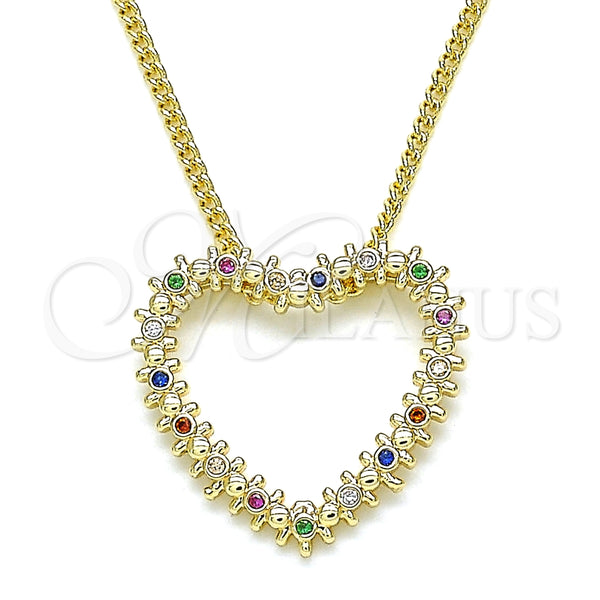 Gold Filled Necklace — Pendant Necklace Heart Design with Multicolor Micro Pave — main product view — SKU 134352 | Oro Laminado collar — Pendant Necklace corazón diseño with Multicolor Micro Pave — SKU 134352