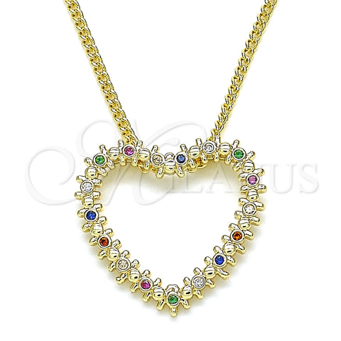 Oro Laminado Pendant Necklace, Gold Filled Style Heart Design, with Multicolor Micro Pave, Polished, Golden Finish, 04.156.0301.3.20 (02 MM Thickness, 20 Inches Length)