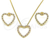 Oro Laminado Earring and Pendant Adult Set, Gold Filled Style Heart Design, with Ruby Micro Pave, Polished, Golden Finish, 10.156.0244.1