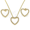 Oro Laminado Earring and Pendant Adult Set, Gold Filled Style Heart Design, with Garnet Micro Pave, Polished, Golden Finish, 10.156.0244.2