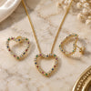 Oro Laminado Earring and Pendant Adult Set, Gold Filled Style Heart Design, with Multicolor Micro Pave, Polished, Golden Finish, 10.156.0244.3