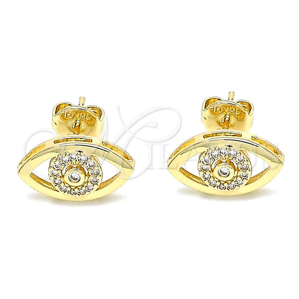 Oro Laminado Stud Earring, Gold Filled Style with White Micro Pave, Polished, Golden Finish, 02.156.0440