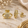 Oro Laminado Stud Earring, Gold Filled Style with White Micro Pave, Polished, Golden Finish, 02.156.0440