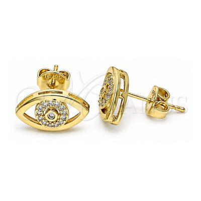 Oro Laminado Stud Earring, Gold Filled Style with White Micro Pave, Polished, Golden Finish, 02.156.0440