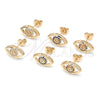 Oro Laminado Stud Earring, Gold Filled Style with White Micro Pave, Polished, Golden Finish, 02.156.0440