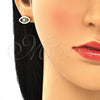 Oro Laminado Stud Earring, Gold Filled Style with Sapphire Blue and White Micro Pave, Polished, Golden Finish, 02.156.0440.1