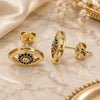 Oro Laminado Stud Earring, Gold Filled Style with Sapphire Blue and White Micro Pave, Polished, Golden Finish, 02.156.0440.1
