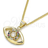 Oro Laminado Pendant Necklace, Gold Filled Style Evil Eye Design, with Multicolor Micro Pave, Polished, Golden Finish, 04.156.0302.2.20 (02 MM Thickness, 20 Inches Length)