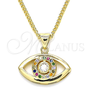 Gold Filled Necklace — Pendant Necklace Evil Eye Design with Multicolor Micro — main product view — SKU 134362 | Oro Laminado collar — Pendant Necklace Evil Eye diseño with Multicolor Micro — SKU 134362