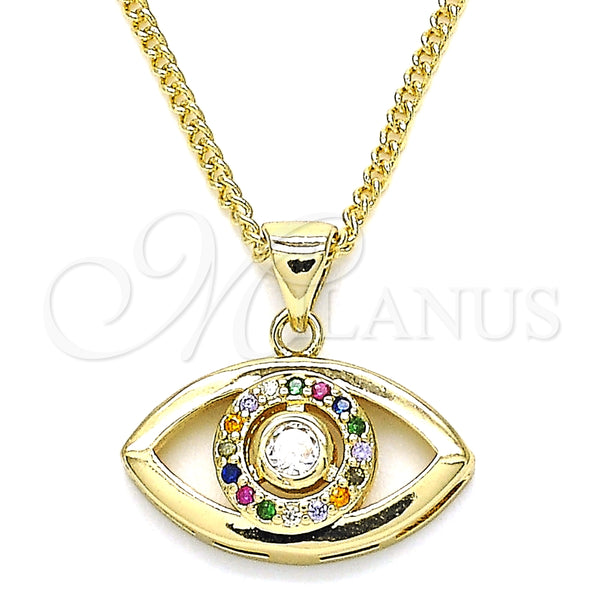 Gold Filled Necklace — Pendant Necklace Evil Eye Design with Multicolor Micro — main product view — SKU 134362 | Oro Laminado collar — Pendant Necklace Evil Eye diseño with Multicolor Micro — SKU 134362