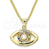 Oro Laminado Pendant Necklace, Gold Filled Style Evil Eye Design, with Multicolor Micro Pave, Polished, Golden Finish, 04.156.0302.2.20 (02 MM Thickness, 20 Inches Length)