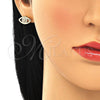 Oro Laminado Earring and Pendant Adult Set, Gold Filled Style Evil Eye Design, with White Micro Pave, Polished, Golden Finish, 10.156.0245