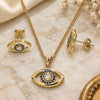 Oro Laminado Earring and Pendant Adult Set, Gold Filled Style with Sapphire Blue and White Micro Pave, Polished, Golden Finish, 10.156.0245.1