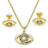 Oro Laminado Earring and Pendant Adult Set, Gold Filled Style Evil Eye Design, with Multicolor Micro Pave, Polished, Golden Finish, 10.156.0245.2
