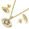 Oro Laminado Earring and Pendant Adult Set, Gold Filled Style Evil Eye Design, with Multicolor Micro Pave, Polished, Golden Finish, 10.156.0245.2