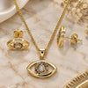 Oro Laminado Earring and Pendant Adult Set, Gold Filled Style Evil Eye Design, with Multicolor Micro Pave, Polished, Golden Finish, 10.156.0245.2